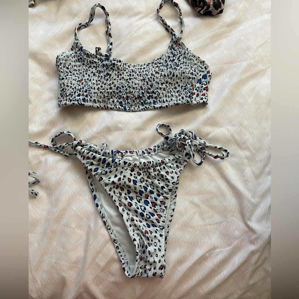 Red white and blue cheetah bikini set